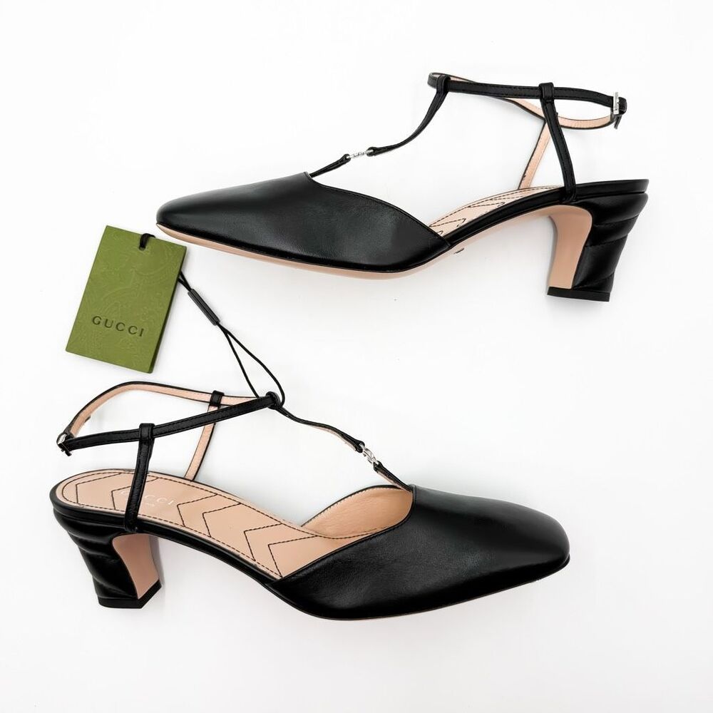 Gucci GG Black Leather T Strap Pumps Heels New EU 41 US 11 - Picture 8 of 12